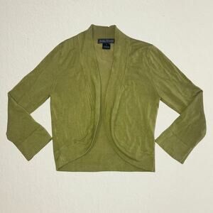 Pea green open front cropped cardigan with 3/4 sleeves, fairycore preppy